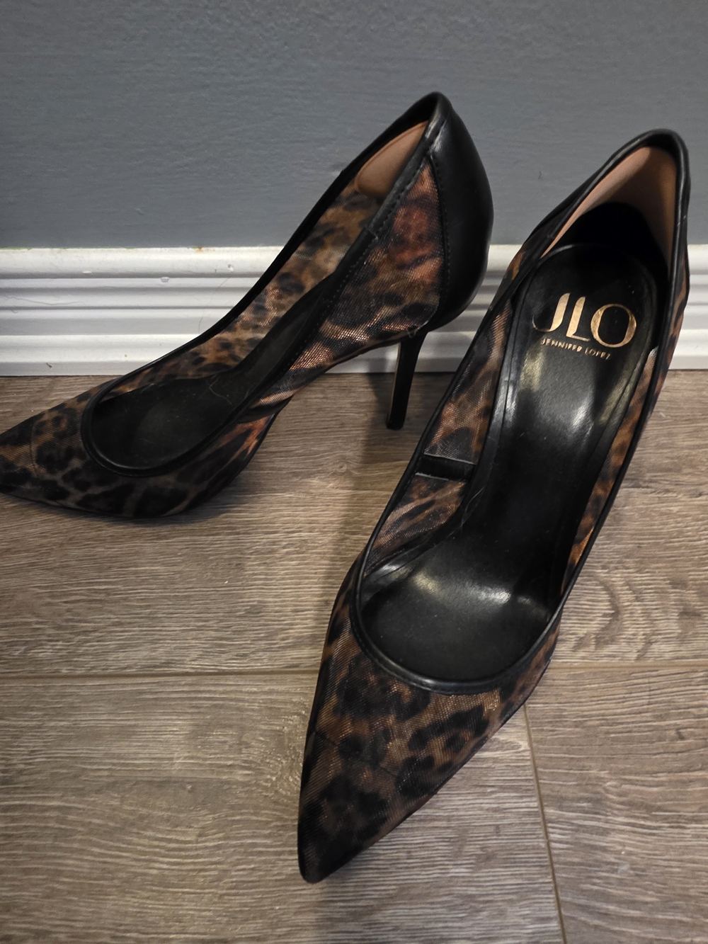 JLO Jennifer Lopez Y2K Leopard Mesh Pointed Toe Stiletto Pumps 9 - Picture 3 of 8